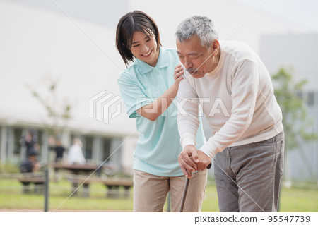 Caregiver and senior Rehabilitation elderly man and helper Caregiver and senior Rehabilitation elderly man and helper 95547739