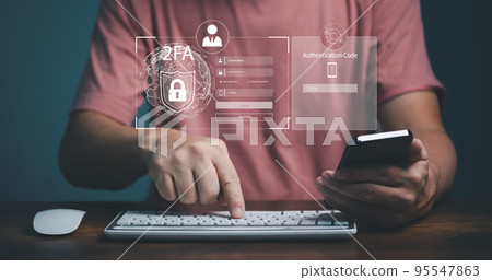 OTP verification code, One Time Password, temporary secure PIN-code from mobile phone SMS, Personal online cyberspace security privacy protection data with 2Fa, Two-Factor ,Internet network security. 95547863