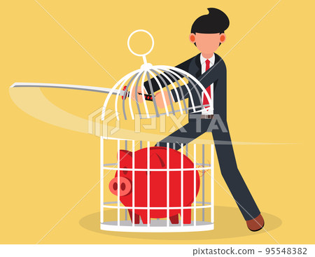 Forbidden and freedom. businessman cut the cage with a sword Forbidden and freedom. businessman cut the cage with a sword 95548382