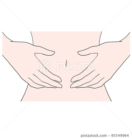 手放在肚子上的插圖（動漫著色） 95549964