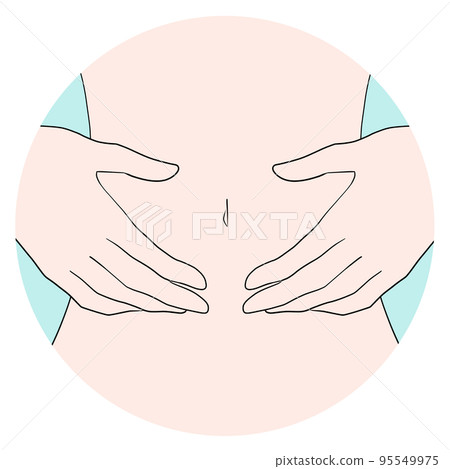 手放在肚子上插圖/圖標（動漫畫/淺藍色） 95549975