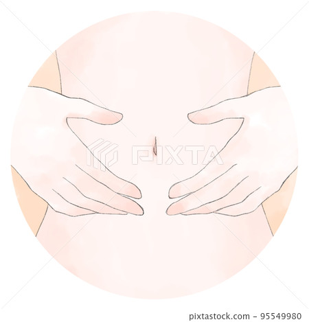 手放在肚皮插圖/圖標（水彩風格/橙色） 95549980