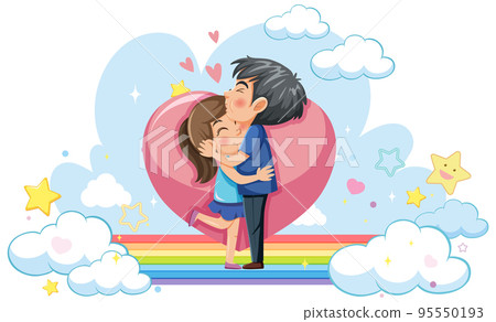 Happy kids on rainbow 95550193