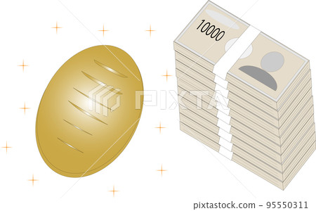 Illustration of koban and wad of money Illustration of koban and wad of money 95550311