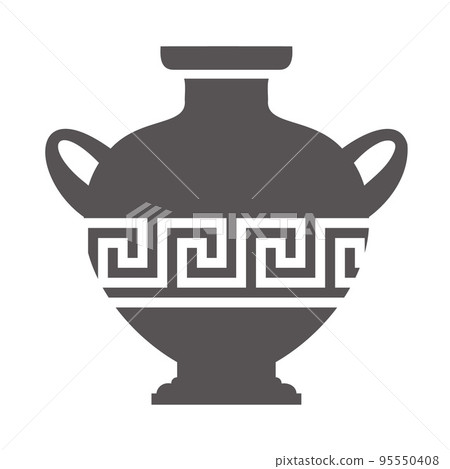 Greek vase silhouette. Ancient amphora and pot with meander pattern. Glyph illustration. Clay ceramic earthenware. Vector. Greek vase silhouette. Ancient amphora and pot with meander pattern. Glyph illustration. Clay ceramic earthenware. Vector. 95550408