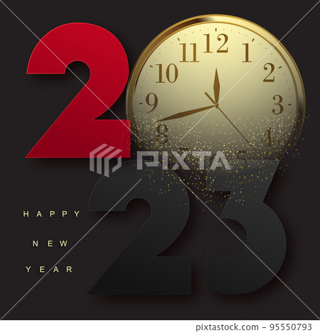 2023 Happy New Year and Merry Christmas card with golden watch. Vector 2023 Happy New Year and Merry Christmas card with golden watch. Vector 95550793