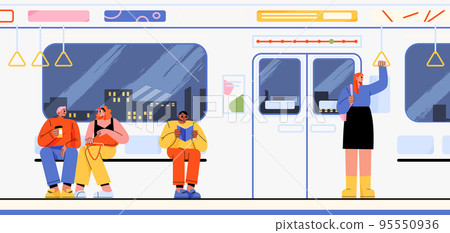Happy people in subway, flat vector illustration Happy people in subway, flat vector illustration 95550936