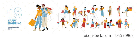 People happy shopping isolated set, purchasing 95550962
