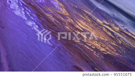 Purple gold paint. Flowing lilac color glitter paint texture. Fluid art painting abstract. Shine colorful vertical liquid flow. Luxury glamor golden background. Diagonal glow stripes pattern Purple gold paint. Flowing lilac color glitter paint texture. Fluid art painting abstract. Shine colorful vertical liquid flow. Luxury glamor golden background. Diagonal glow stripes pattern 95551075