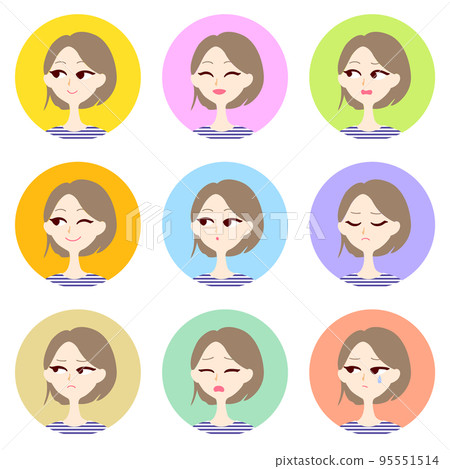 女性面部表情平面圖標 女性面部表情平面圖標 95551514