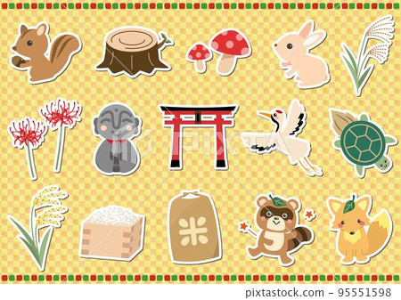 可愛的秋季主題集貼紙風格 95551598