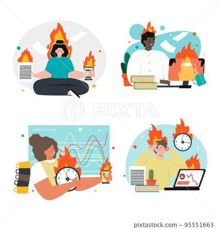 People worker burnout vector scene isolated set 95551663