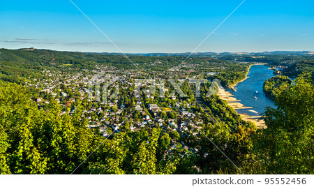 View from the Drachenfels to Bad Honnef and the Rhine river. North Rhine-Westphalia, Germany 95552456