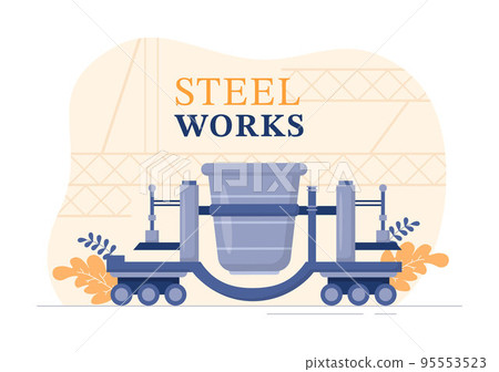Steelworks with Resource Mining, Smelting of Metal in Big Foundry and Hot Steel Pouring in Flat Cartoon Hand Drawn Templates Illustration Steelworks with Resource Mining, Smelting of Metal in Big Foundry and Hot Steel Pouring in Flat Cartoon Hand Drawn Templates Illustration 95553523