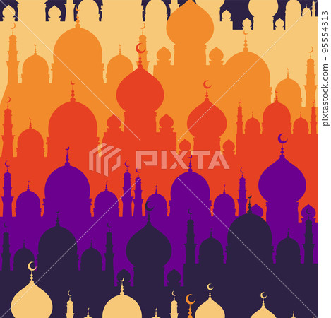 Flat style Islamic Mosque bright seamless pattern design. muslim surface design Flat style Islamic Mosque bright seamless pattern design. muslim surface design 95554313