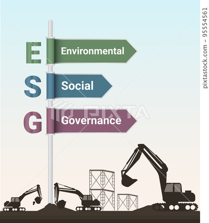 label of Banner ESG - Environment, Society, Governance with icons in infographic concepts. 95554561
