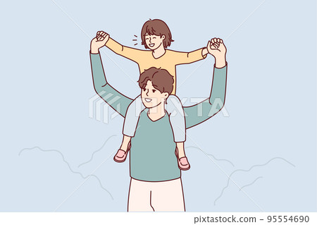 Young happy father with child on shoulders  95554690
