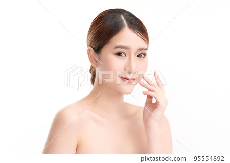 Beautiful young asian woman with clean fresh skin on white background, Face care, Facial treatment, Cosmetology, beauty and spa, Asian women portrait. 95554892