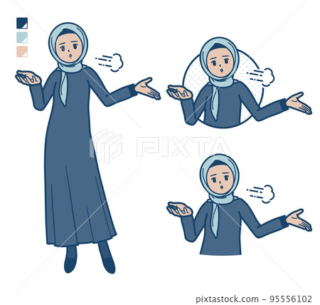 Illustration that an Arabian woman wearing a hijab is disappointed 95556102