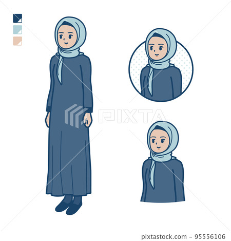 一位戴著頭巾的阿拉伯婦女側身看的插圖 95556106