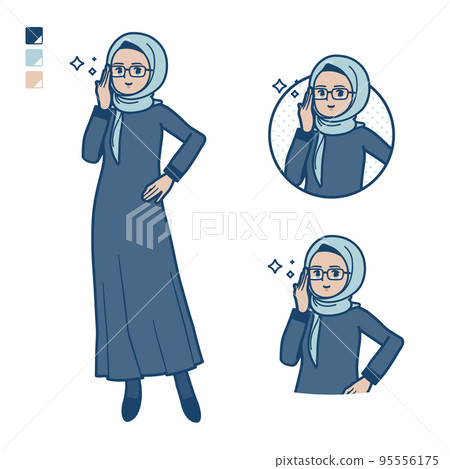 Illustration of an Arabian woman wearing a hijab wearing glasses 95556175