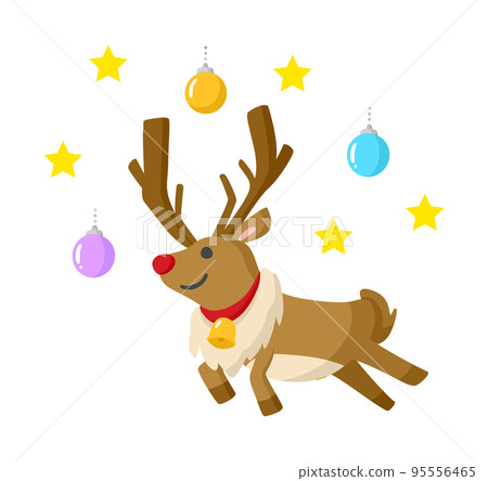Cartoon reindeer jumping between ornaments and stars 95556465