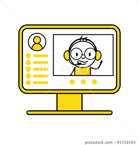 Man having online stream or online call. Communication and social media concept. Vector stock illustration 95556503