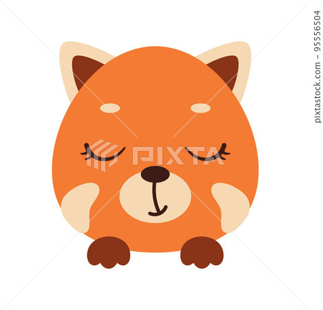 Cute little red panda head with closed eyes. Cartoon animal character for kids t-shirts, nursery decoration, baby shower, greeting card, invitation, house interior. Vector stock illustration 95556504