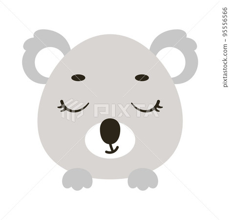 Cute little koala head with closed eyes. Cartoon animal character for kids t-shirts, nursery decoration, baby shower, greeting card, invitation, house interior. Vector stock illustration 95556566