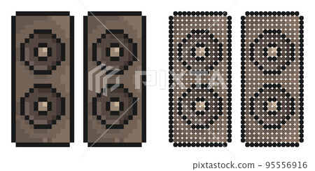 Pixel icon. Musical speakers for playing music. Disco equipment. Simple retro game vector isolated on white background Pixel icon. Musical speakers for playing music. Disco equipment. Simple retro game vector isolated on white background 95556916