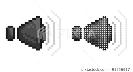 Pixel icon. Musical speakers with sound wave. Volume control. Simple retro game vector isolated on white background Pixel icon. Musical speakers with sound wave. Volume control. Simple retro game vector isolated on white background 95556917