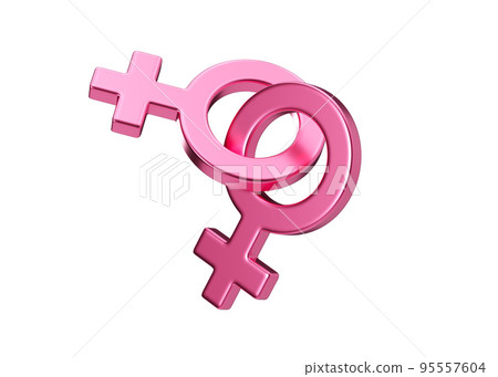 Two female sex symbols isolated on white background. Venus symbol for women. Gender sign. Love, LGBT community. Lesbians couple, relationship. Diversity, homosexuality, equal marriage. 3D rendering. Two female sex symbols isolated on white background. Venus symbol for women. Gender sign. Love, LGBT community. Lesbians couple, relationship. Diversity, homosexuality, equal marriage. 3D rendering. 95557604