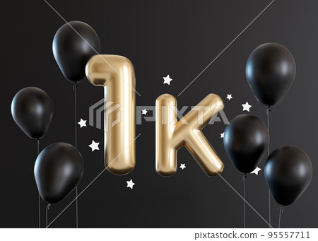 1000 followers card with balloons and stars on... - Stock Illustration  [95557711] - PIXTA