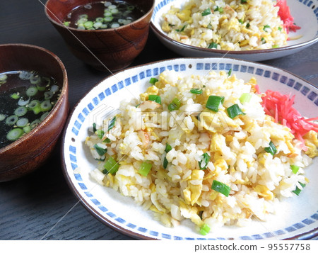 Fried rice with green onion, egg and chikuwa Fried rice with green onion, egg and chikuwa 95557758