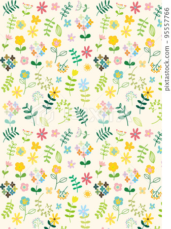 Scandinavian style flower and leaf pattern vertical 95557766