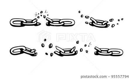 Broken chain with shatters as symbol of strength and freedom. Sketch of metal chains. Vector illustration 95557794