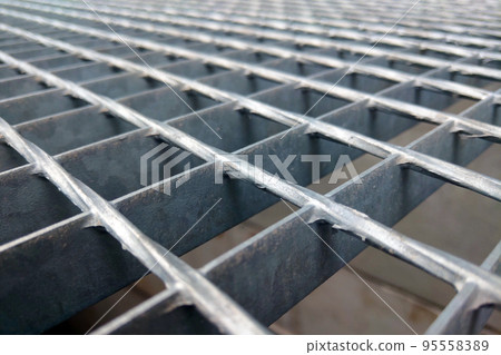 Iron fence or fence construction, metal background. 95558389