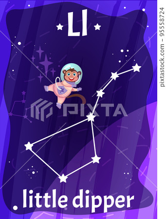 Cartoon space alphabet flashcard with letter L and little dipper word 95558724