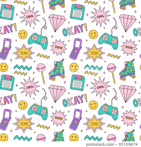 Seamless pattern with items from the nineties Seamless pattern with items from the nineties 95559074