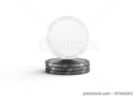 Blank white plastic round chip mockup stand on black stack, Blank white plastic round chip mockup stand on black stack, 95560263