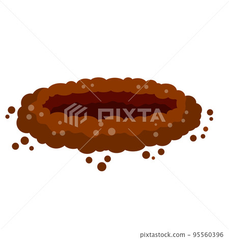 Big hole in ground. Brown dry soil and mine 95560396