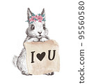 Adorable hand drawn cute bunny portrait isolated. Artistic watercolor illustartion for bday cards, baby shower, print. 95560580