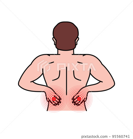 Pain in the human back. Backache. Pain in different part of man body set. Health problem of muscle pain and spinal issues. 95560741