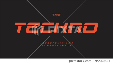 Techno font, industrial alphabet, sport urban letters for technological innovation product logo, lettering and headline. Bold italic square futuristic and geometric typography. Vector typeface 95560824