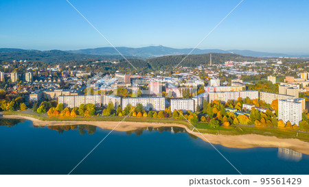 Mseno water reservoir in Jablonec nad Nisou from above 95561429