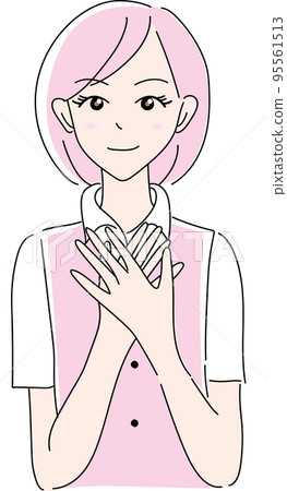 A woman glad that her hands together A woman glad that her hands together 95561513