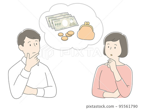 一對年輕夫婦擔心錢的插圖 95561790