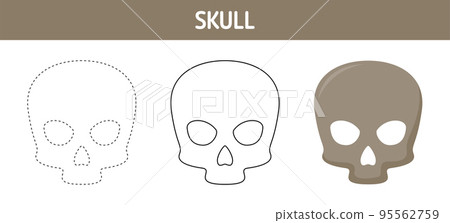 Skull tracing and coloring worksheet for kids Skull tracing and coloring worksheet for kids 95562759
