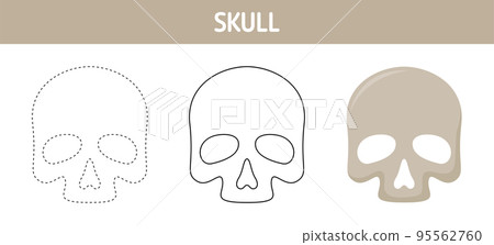 Skull tracing and coloring worksheet for kids Skull tracing and coloring worksheet for kids 95562760