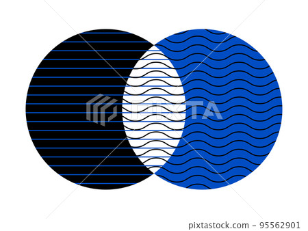 Venn diagram merge circles and wavy lines chart infographic sign. 95562901
